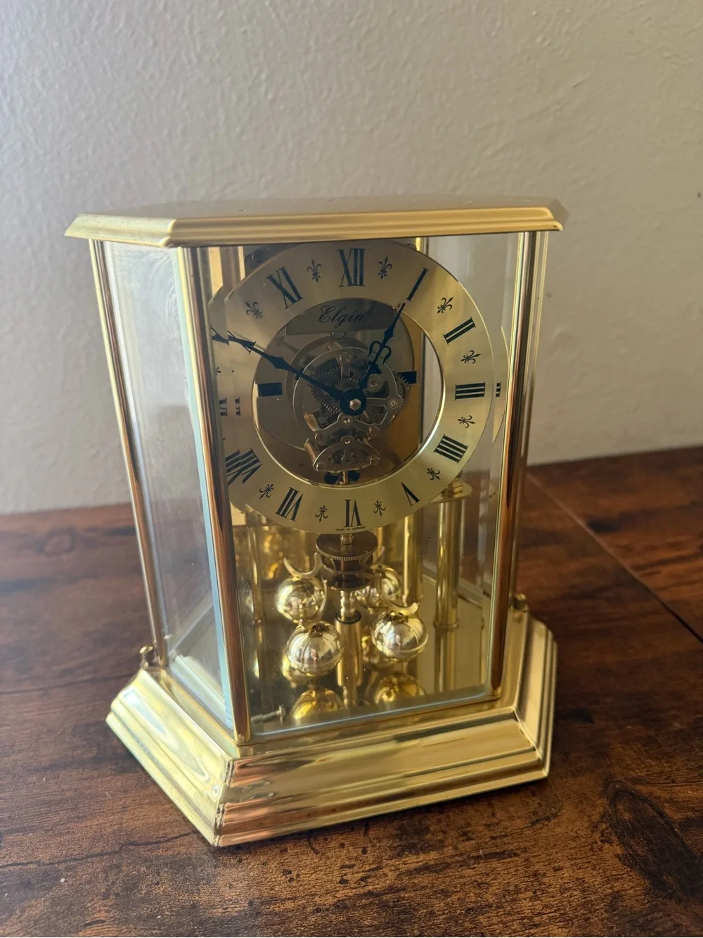 Elgin Gold-Tone Glass Mantel Clock
